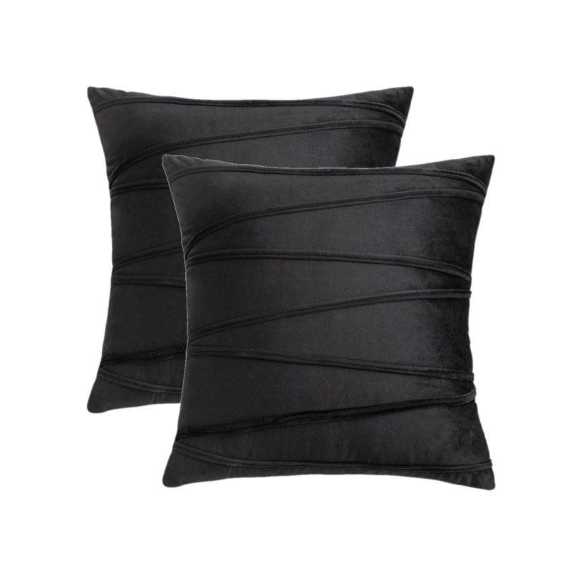 Throw Velvet Cross Lines  Square Cushion Covers Cushion Covers, Black, 18" x 18"
