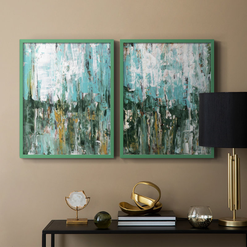 «Abstract Turquoise Forest I», reproduction encadrée de qualité supérieure - prête à être accrochée - aucun clou requis - aucun clou requis