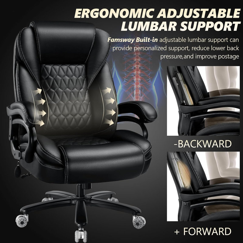 Hokku Designs 600Lbs Big And Tall Office Chair With Pocket Spring Cushion, Heavy Duty Office Chair For Low Back Pain Relief, Large Executive Office Chair With Adjustable Lumbar Support (Classic, Black)