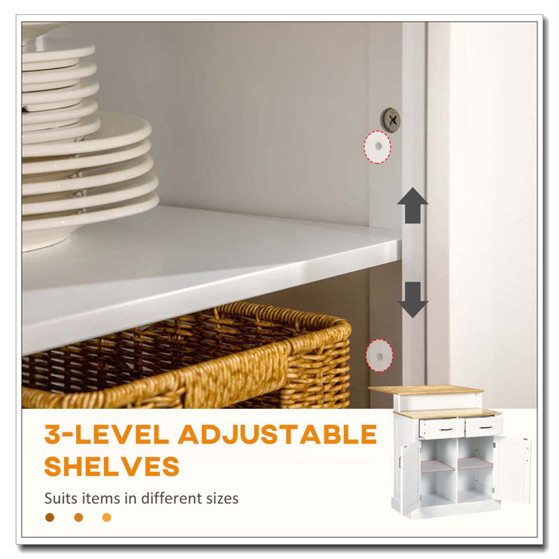 30" Multi-Level Kitchen Island with Rubberwood Top