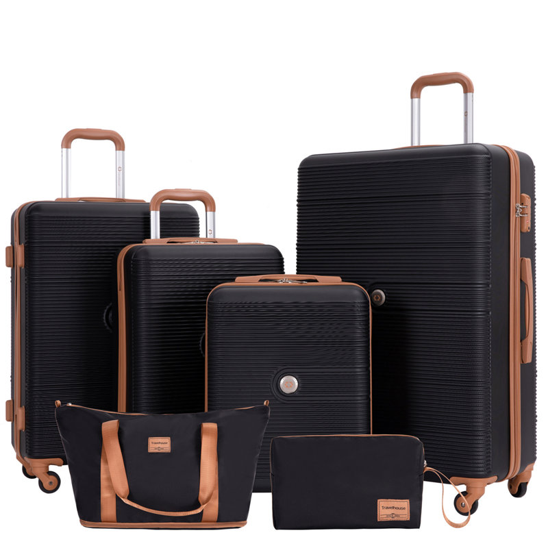 Ensemble de 6 valises rigides avec serrure TSA et roulettes, Black