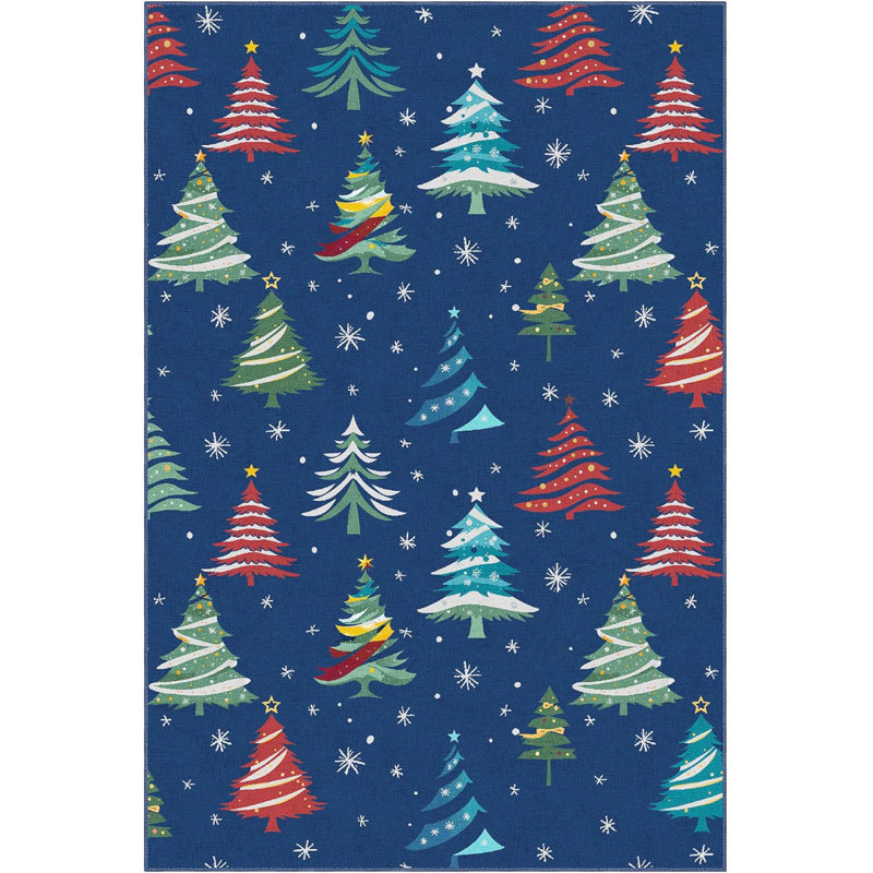 Runner Rug, Washable Rug for Home Decor, Indoor Non Slip Carpet, Soft Low Pile Christmas Rugs with Xmas Tree Motif for Kitchen, Entryway, Living Room, Bedroom