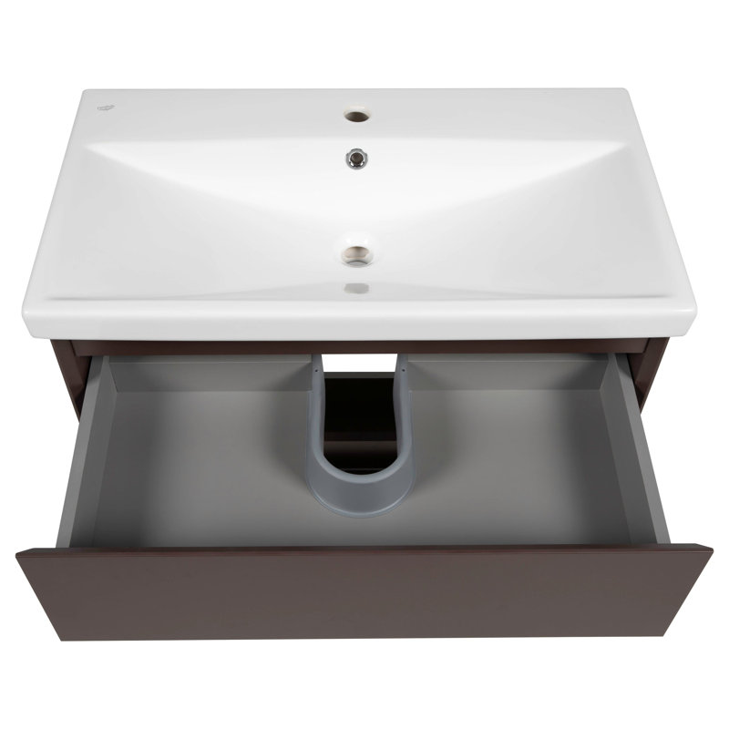 Elite Brown Matte Ceramic Single Bathroom Vanity with Mirror