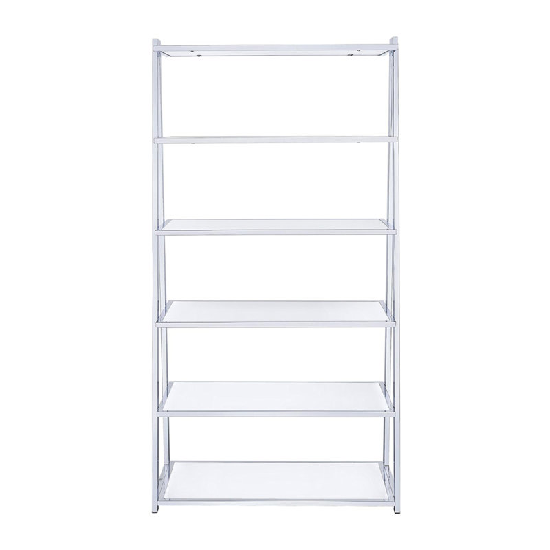 6 tablettes fixes à 6 niveaux, blanc brillant et chrome
