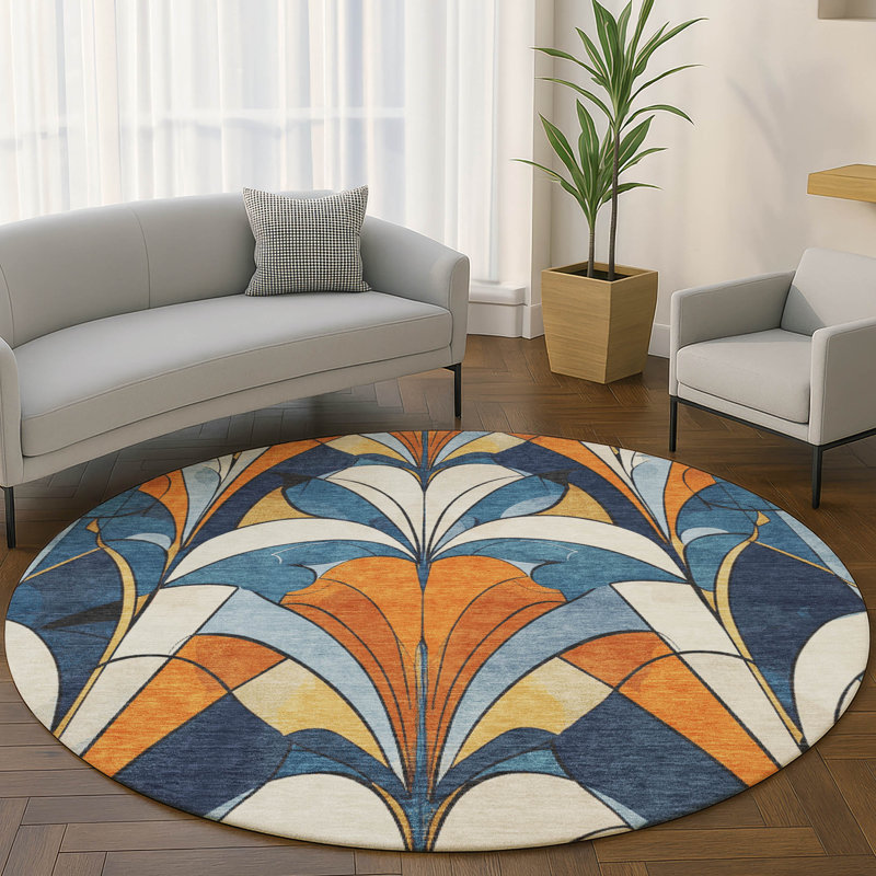 Premium Machine Washable Mayfield modern Rug, Blue, 8' Round