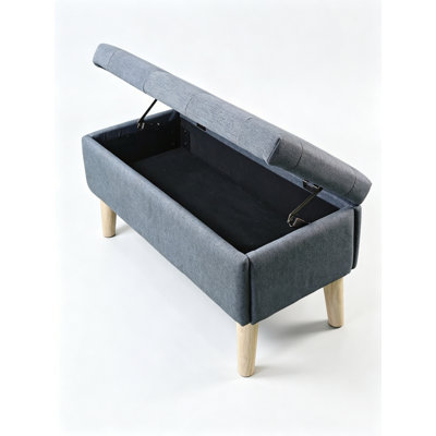 Storage Ottoman Bench with Corduroy Upholstery and Wooden Legs