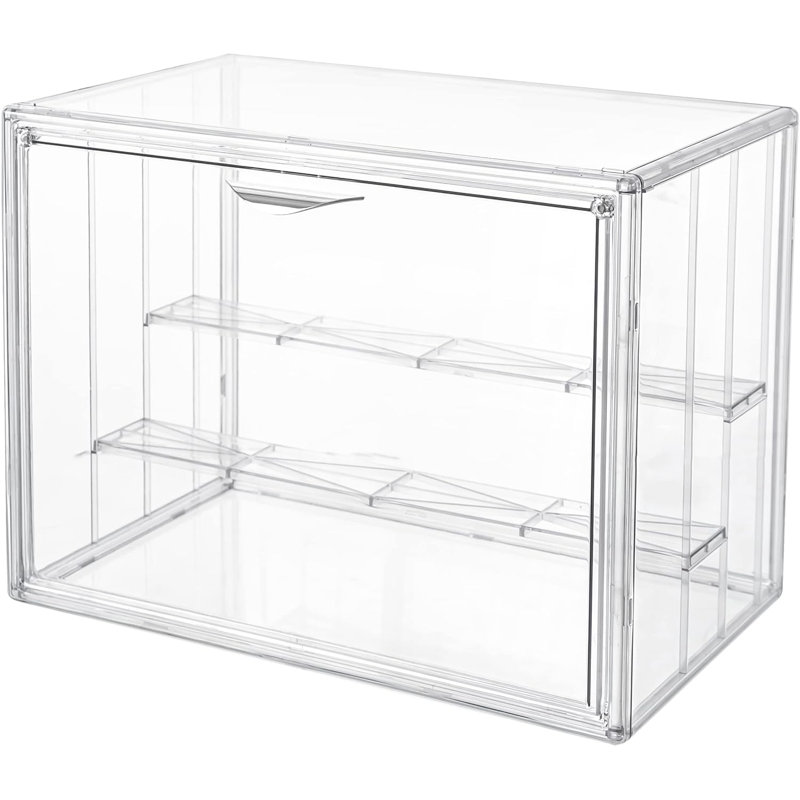 Clear Acrylic Display Case,3 Tier Display Shelf With 2 Movable Plate, Stackable Protection Showcase For Action Figures, Display Storage Box Countertop With Magnetic Door