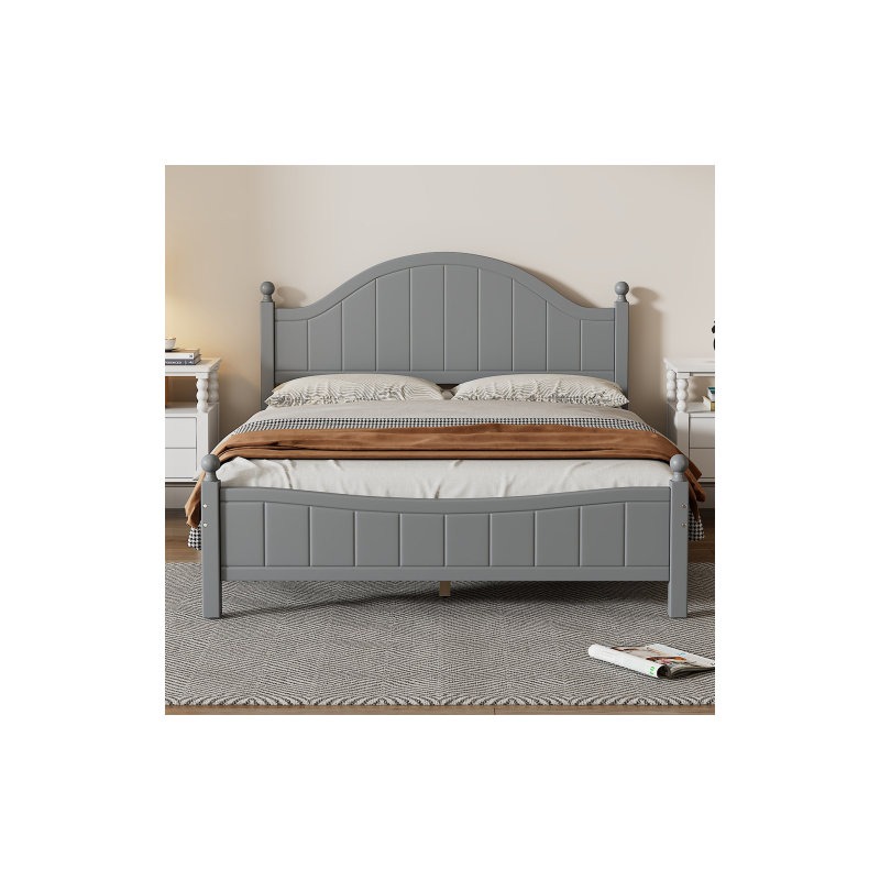 Lit plateforme traditionnel en bois massif gris, double, aucun sommier tapissier requis