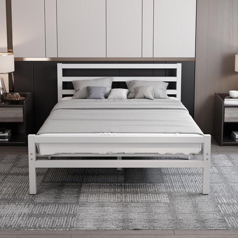 Buhara Metal Platform Bed Frame With Headboard And Footboard, Solid Premium Steel Mesh Base, Under Bed Storage Space, Easy Assembly