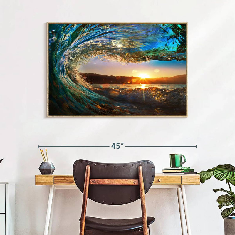 Gillard Ocean Wave, H 25 po x l 37 po, Cadre flottant en bois naturel
