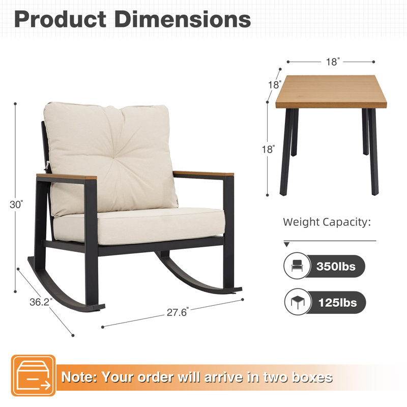 Ensemble de chaises berçantes d'extérieur avec table d'appoint (2 chaises et 1 table d'appoint), Beige