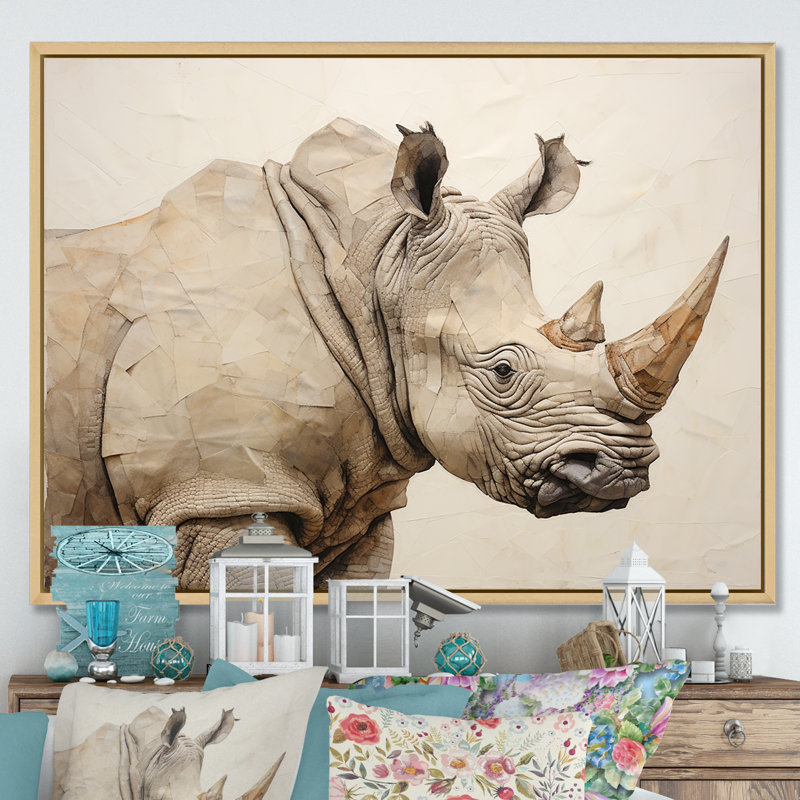 Puissant rhinocéros II, Cadre naturel flottant, H 16 po x l 32 po x P 1 po