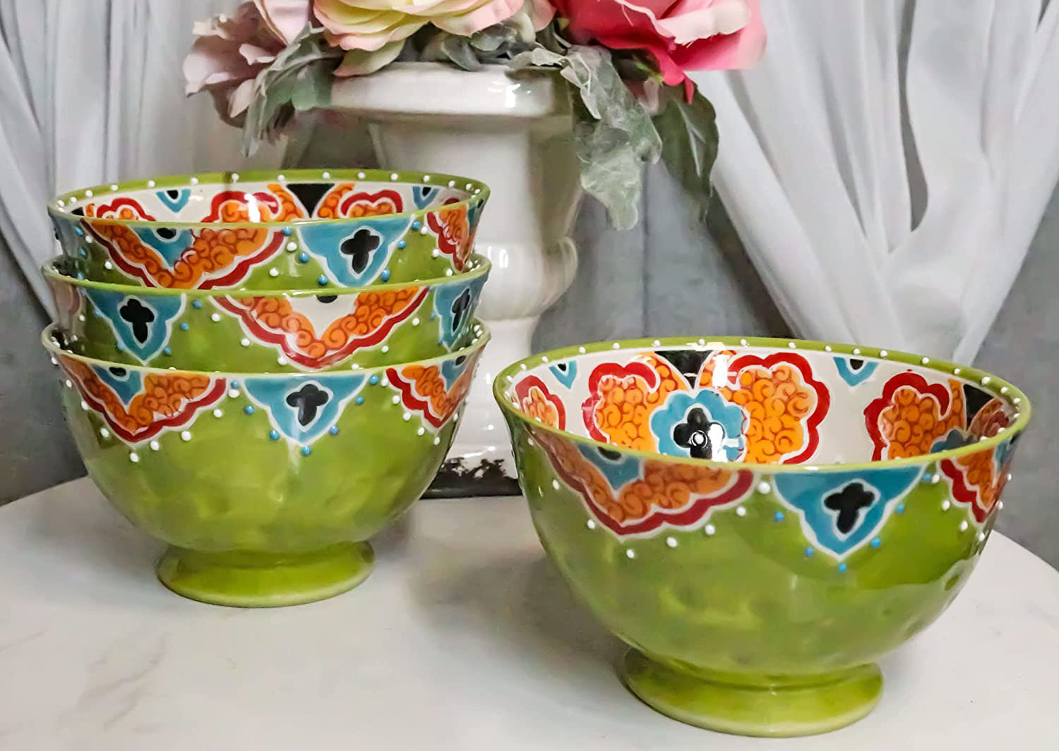 Ceramic Serving bowl Set - Textured design. Colorful nesting mixing bowls.