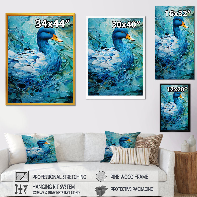«Duck Abstract Ripples I», art mural canard, Cadre simple blanc, H 32 po x l 24 po x P 1 po