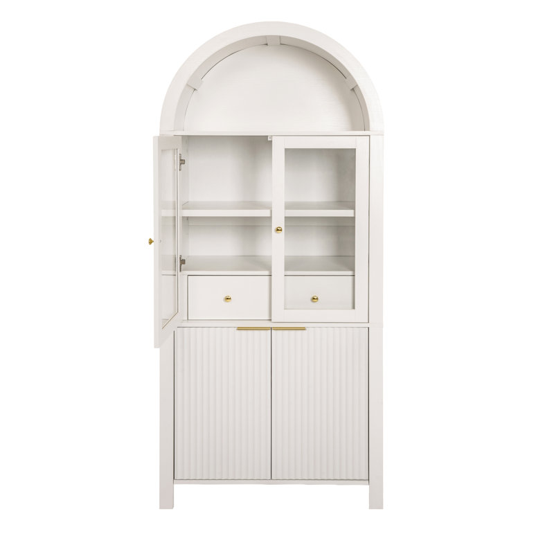 Vitrine 70 po de hauteur arquée avec portes en verre, Blanc