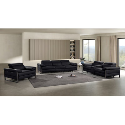 Top Grain Italian Leather Modular Power Dual Reclining Sofa, Console Loveseat, And Chair Set With Power Headrests