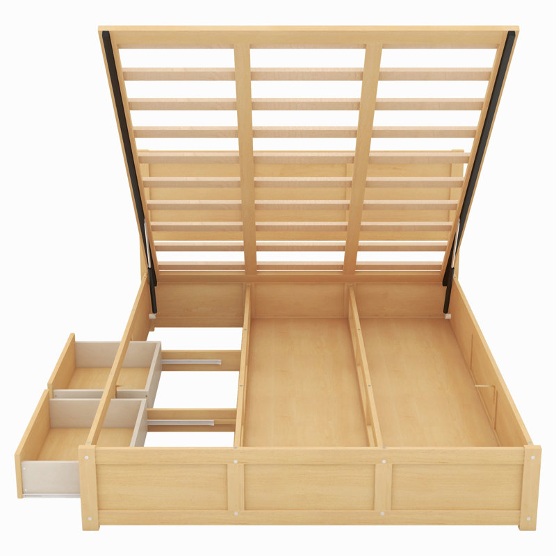 Lit plateforme en bois avec rangement inférieur et 2 tiroirs, Grand lit