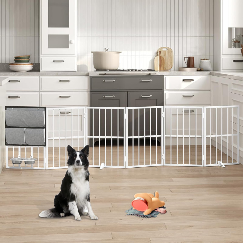 Barrière pour chien pliable 6 panneaux avec bols pour chien et sac de rangement en tissu Oxford