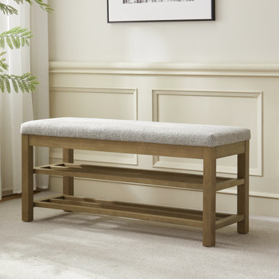 Upholstered Storage Bench with 2-Tier Shoe Rack