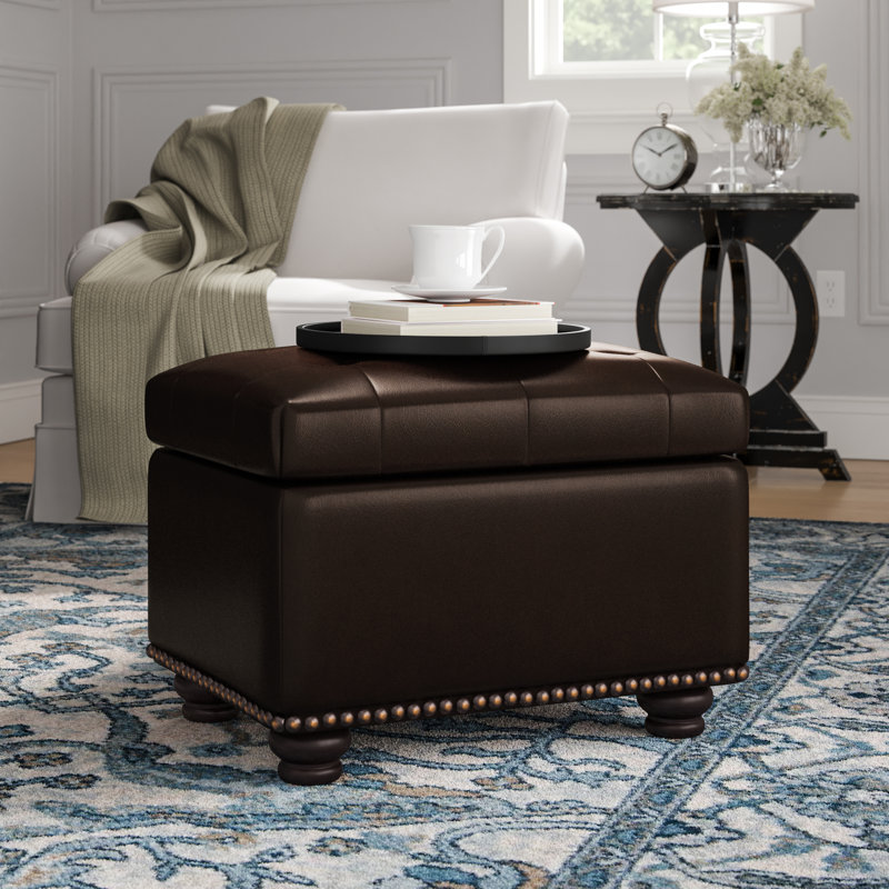 Frontenac 24" Wide Faux Leather Tufted Rectangle Storage Ottoman, Espresso Faux Leather