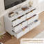 Commode blanche à 6 tiroirs - Commode de rangement large avec pieds en métal, organisateur pour chambre à coucher et salon