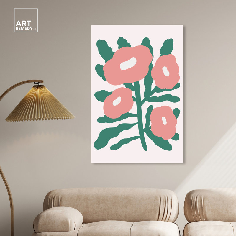 Blush Pink and Green Floral Canvas Wall Art, 10" x 15"
