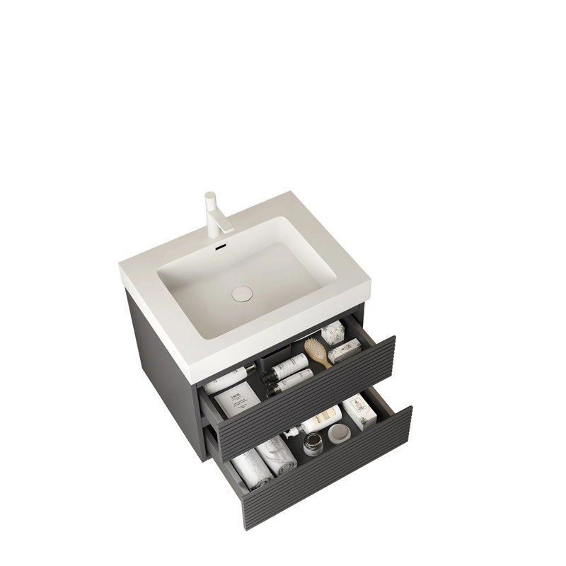 Meuble-lavabo mural moderne, contreplaqué durable, gris élégant, idéal pour les salles de bain chics