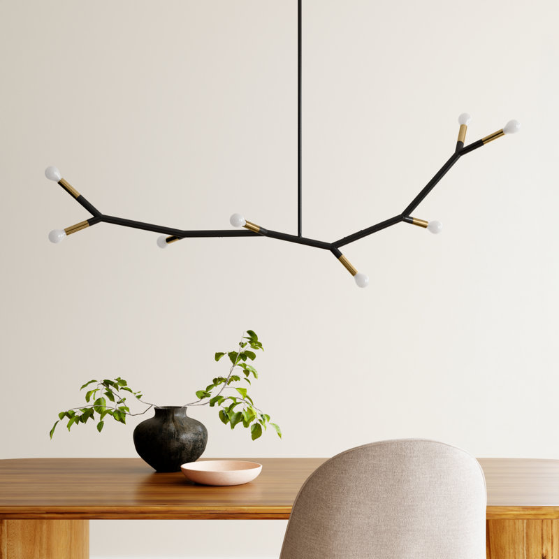 Raela 8 - Light Dimmable Modern Linear Chandelier, Matte Black/Aged Brass