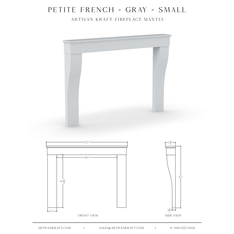 Petite French Cast Stone Fireplace Surround, Gray, 47" H x 62" W x 7.75" D