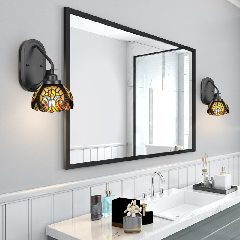 Applique murale Estella avec verre d'art cyprès de 7 po, Noir mat, Jaune