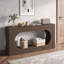 Console moderne en grain de bois gris, table d'entrée en panneau de particules avec tiroir de rangement, canapé d'appoint-1237094389