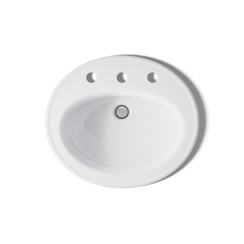 Pennington Ceramic Oval Drop-In Bathroom Sink with Overflow, White, 8'' Centers