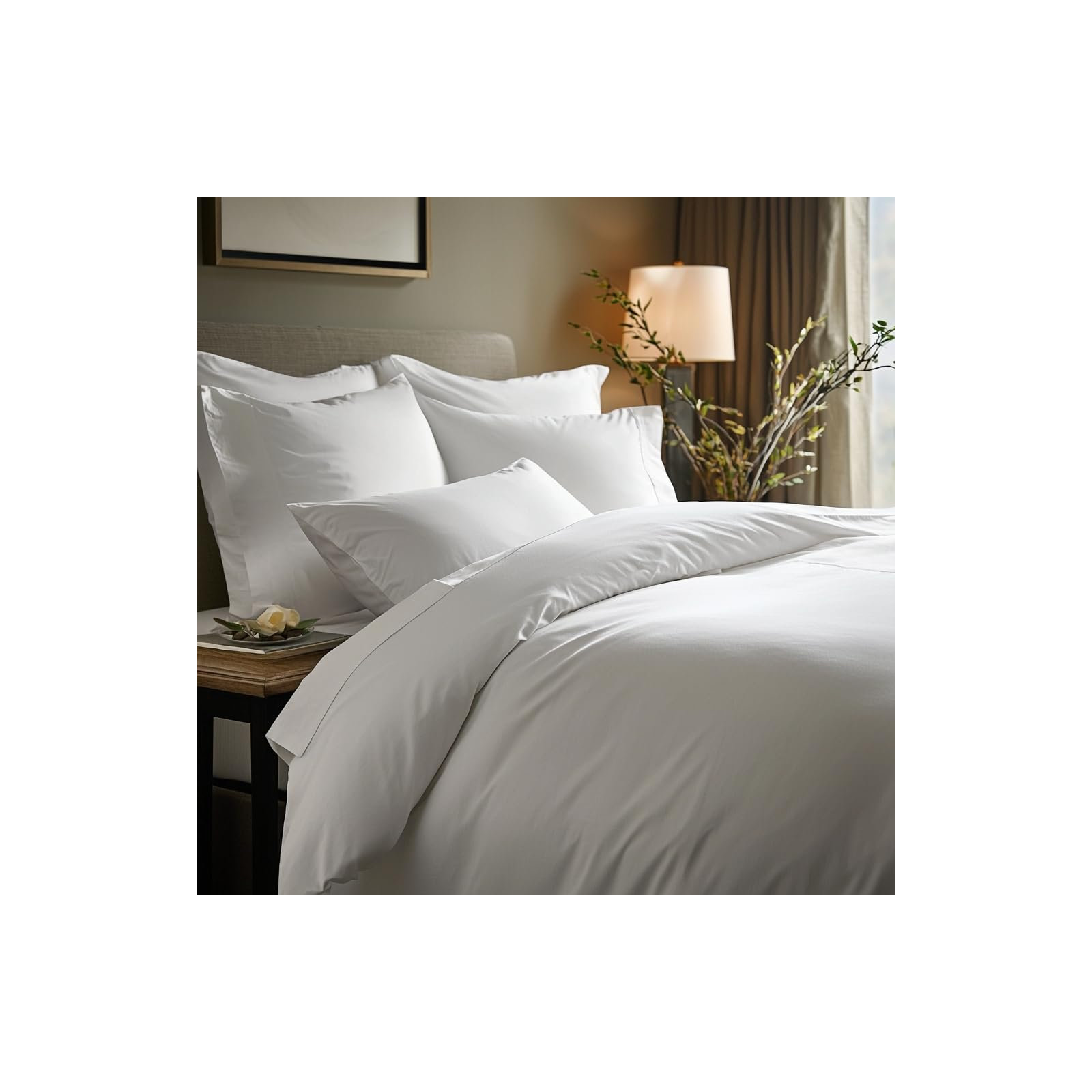 Double Stitch Cotton Tencel Lyocell Cooling Duvet Cover, Bright White, Queen Duvet Cover + 2 Shams