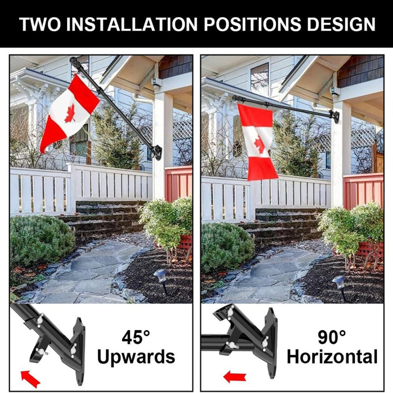Mât de drapeau robuste en acier inoxydable, longueur réglable de 6 pi, anneaux rotatifs 360 ° sans enchevêtrement, support mural multi-angle (45 ° / 90 °), pour cour de jardin de véranda, antirouille, installation facile