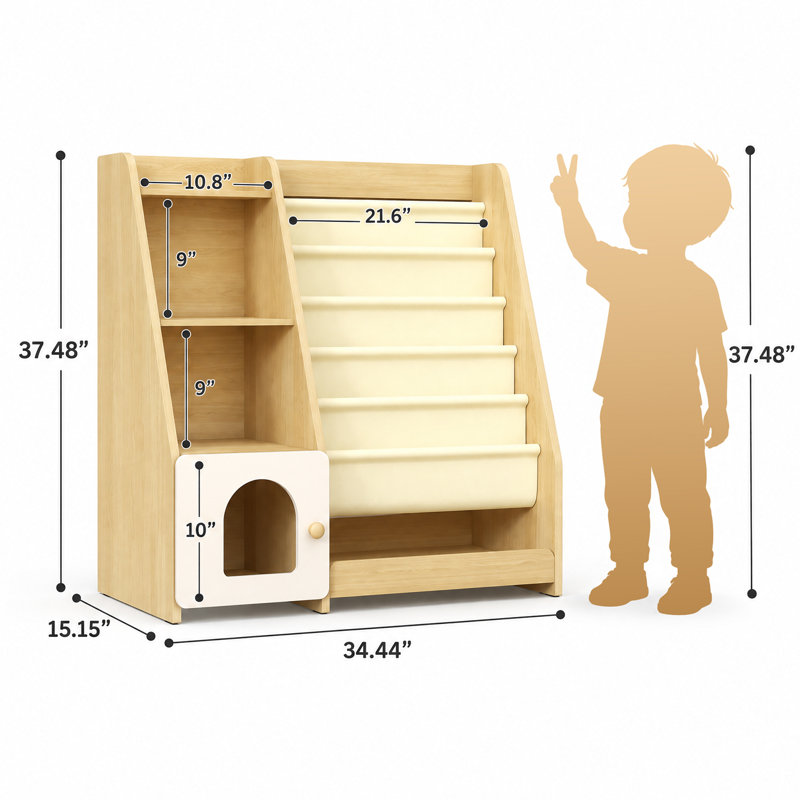 Bibliothèque Chitara à 5 niveaux avec bibliothèque et rangement, Bois / blanc