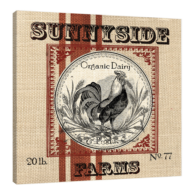 « en toile jute grain sac : coq » par tre sorelle studios, affiche rétro sur toile tendue, H 18 po x l 18 po x P 1,5 po