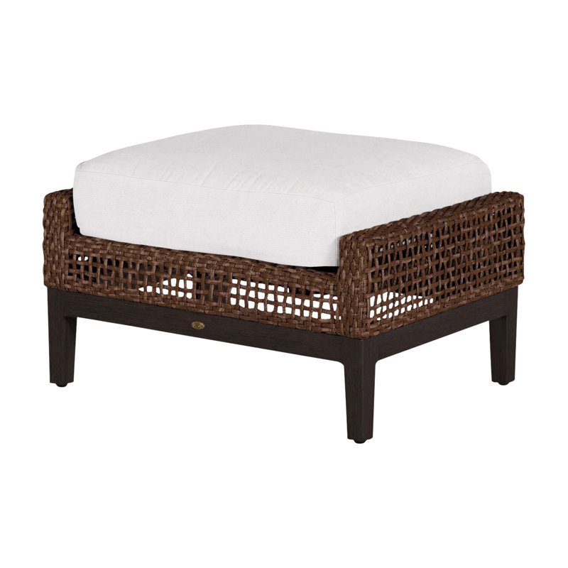 Repose-pieds péninsule tissé - acajou / châtaignier, Pas de passepoil + bourre standard, Sunbrella® ‑ lin neige