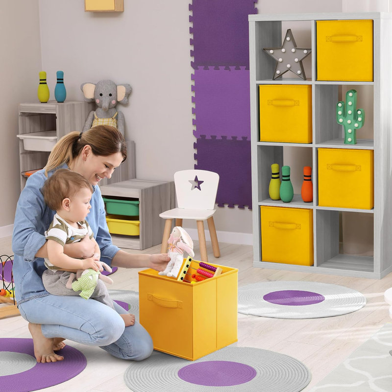 Ensemble de cubes de rangement en tissu, 6, Jaune foncé