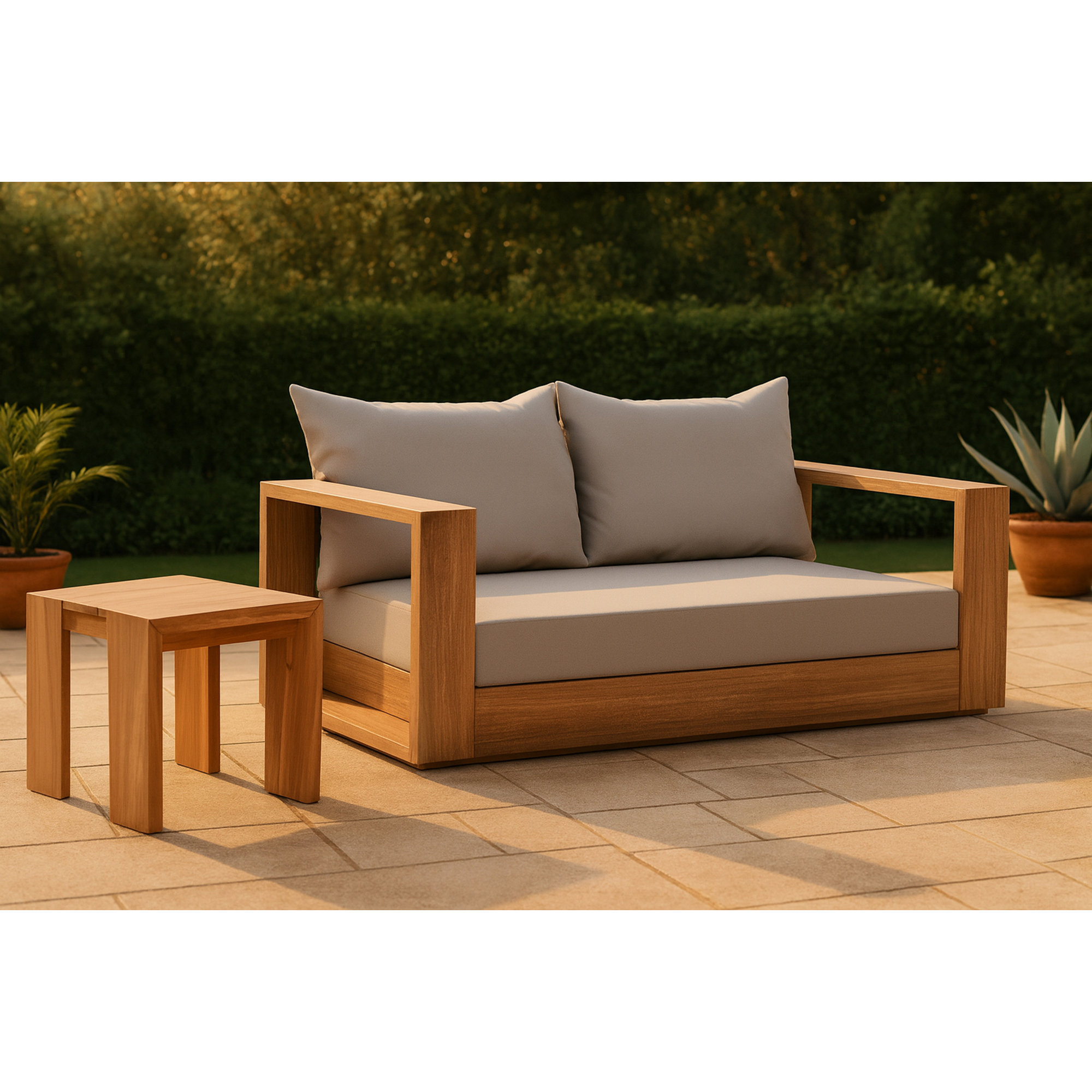 Gazel 63'' Wide Teak Loveseat with Cushions, Gray