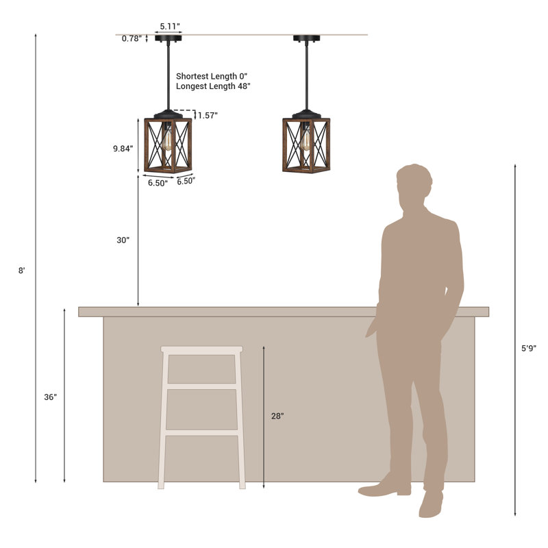 Luminaires suspendus Farmhouse - réglables pour plafonds inclinés, ensemble de 2 