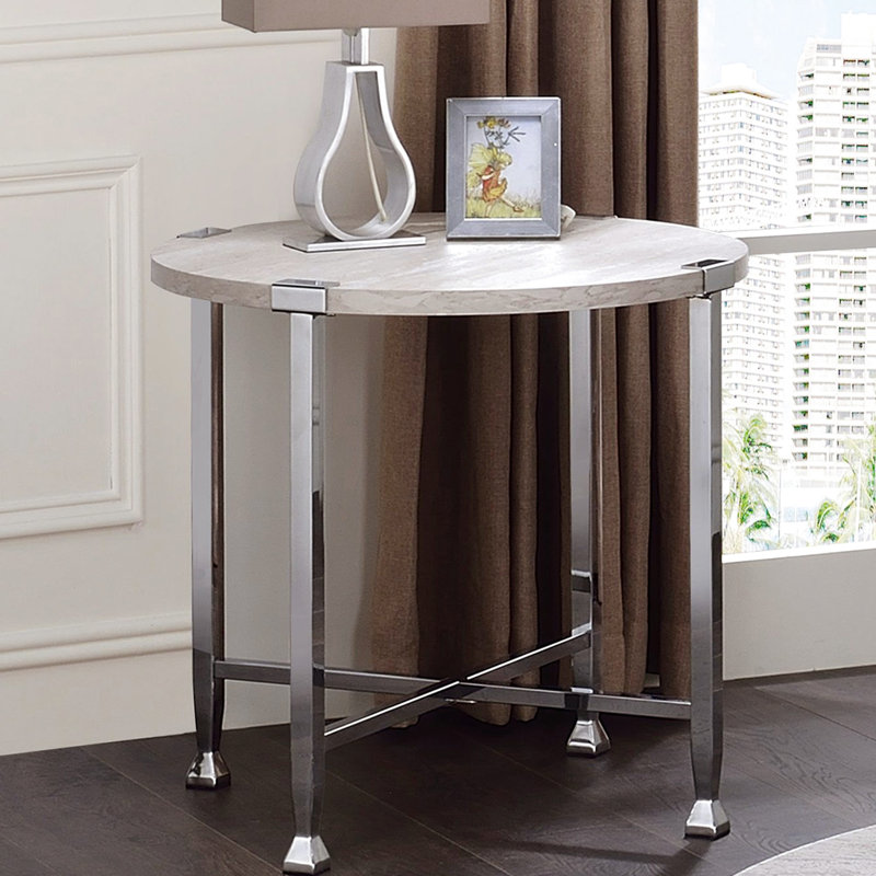 Et table de bout ronde en chêne blanc et blanc, avec support, d'une taille de 24 pouces, de 17 lb, parfaite pour les boissons après le dîner, carrée et polyvalente