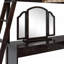 Lit mezzanine double en bois avec bureau en U, compartiments de rangement et miroir à trois volets-1270963180