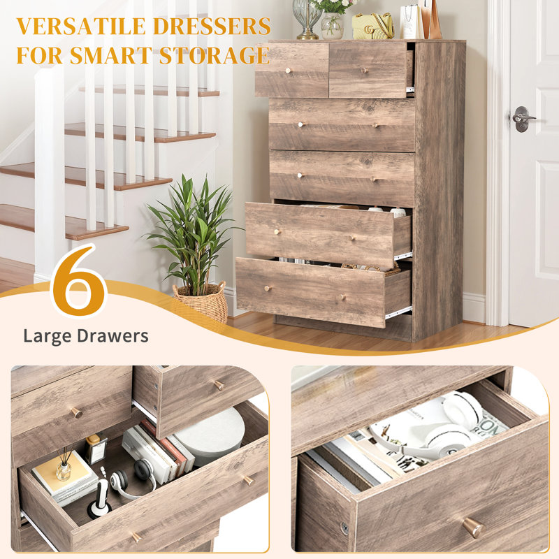   6-Drawer Large Storage Cabinet With Sturdy Construction Wood Storage Organizer For Closet, Gray