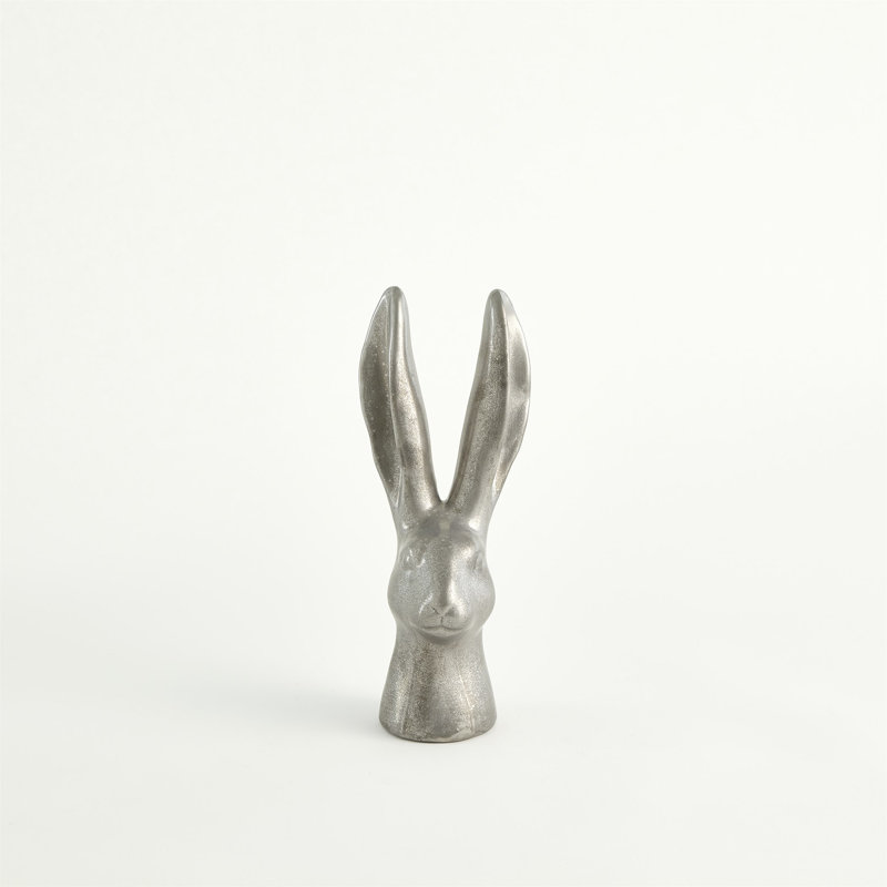 Rabbit Figurine, 12.5" H x 5" W x 4.5" D, Matte Silver