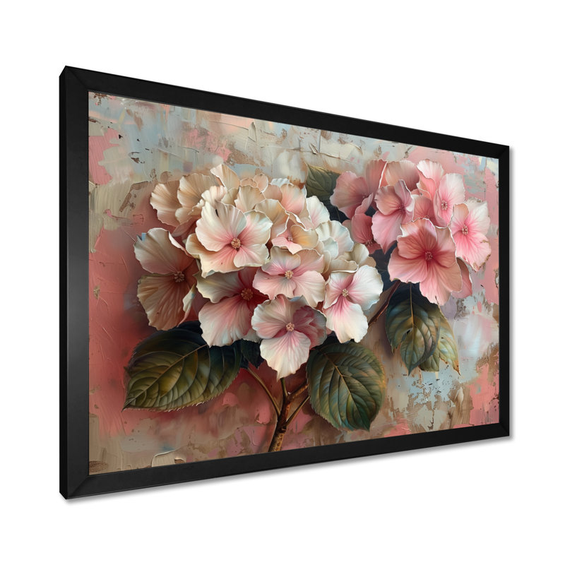 Pink Grey Hydrangea Country Charm III - Hydrangea Wall Decor, Wrapped Canvas, 12" H x 20" W