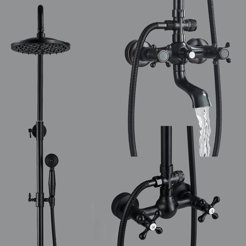 Bronze Wall Shower Faucet System Rainfall Shower Head With Tub Spout