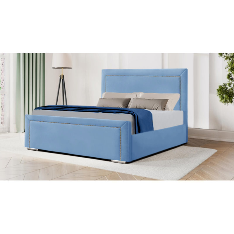 Mukkesh Upholstered Velvet Bed Frame, Double (135 x 190 cm), Sky Blue