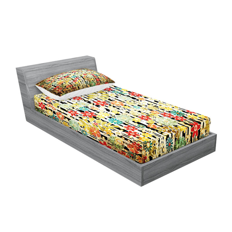 Multicolore drap-housse et coussin décoratif Ambesonne, Ensemble de draps pour lit simple TG + 5 articles 