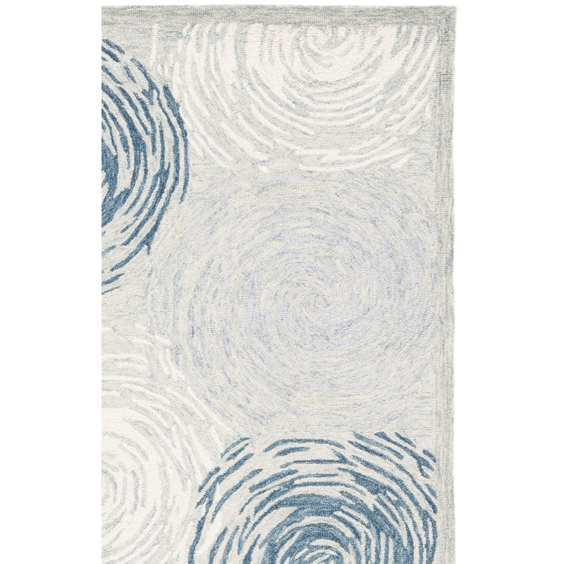 Micro-Loop Hand Tufted Wool/Cotton Geometric Rug in Ivory/Blue, Runner 2'3" x 9'