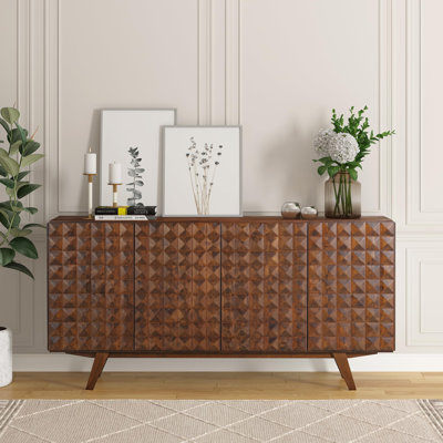  Buffet d'appoint à 4 portes avec façades géométriques sculptées Sapa Mid-Century Modern